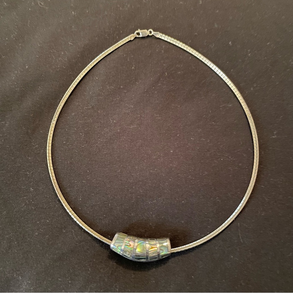 925 Silver Iridescent Abalone Shell Pendant/Slide on Silver 925 Necklace